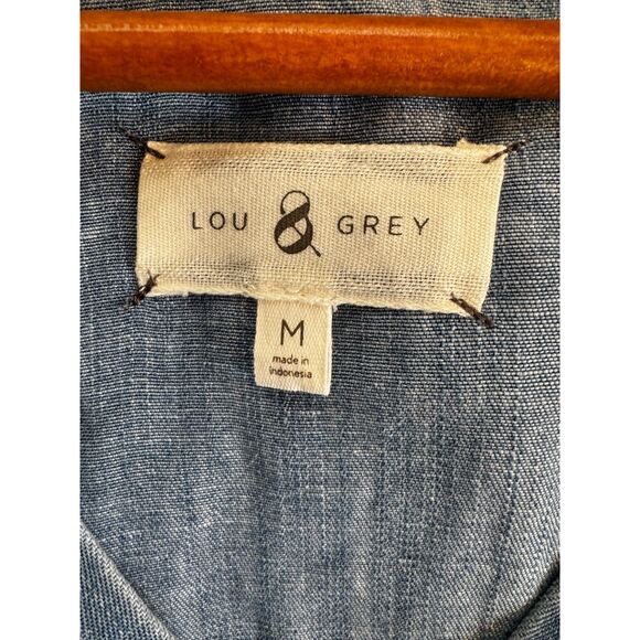 Lou & Grey Blue Denim-like Shirt Dress with Bow Detail Medium - Picture 5 of 9
